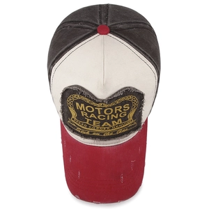 Vintage distressed patchwork baseball cap with Motors Racing Team embroidery in tricolor design