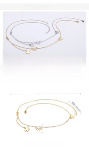 Detailed spec sheet for stainless steel clover necklace with gold finish measurements
