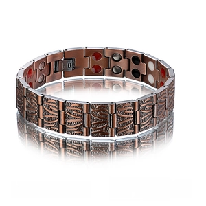 Detailed close-up of antique copper magnetic therapy bracelet with multi-color magnets