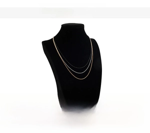 Detailed information for stainless steel necklaces in gold, steel, and black finishes