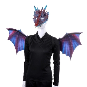 Detail of dragon mask and wings set with 3D embossed textures on white mannequin