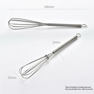 Mini stainless steel spring whisk set with coil head for egg and cream mixing, 180mm length