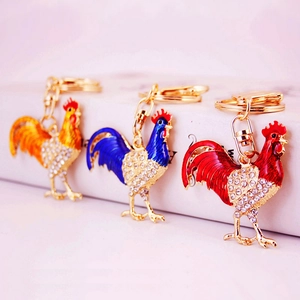 Chinese Style Creative Cute Rooster Metal Keychain Rhinestone Enamel Cock Bag Pendant Car Keyring Gift For Women Jewelry