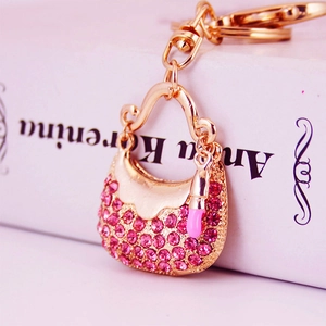 Fashion Creative Rhinestone Handbag Keychain With Lipstick Charm Gold Alloy Sparkling Purse Keyring For Women Bag Charm Gift