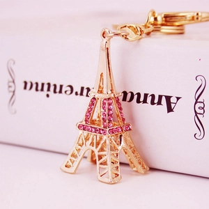 Porte-clés Tour Eiffel en métal avec cristaux roses pour accessoire de sac à main