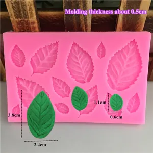 Pink silicone mold for leaf-shaped fondant and cake decoration with 0.5cm thickness