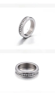 Detailed view of 5mm stainless steel ring with a full circle of cubic zirconia stones