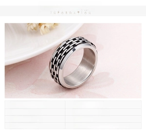 Detail of woven texture stainless steel ring with black vintage finish weighing 11g