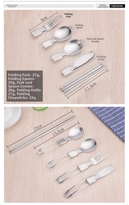 Macro shot showing folding stainless steel spoon and spork in folded and open states