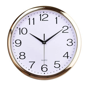 Classic 12-inch round wall clock with gold electroplated frame and black numerals