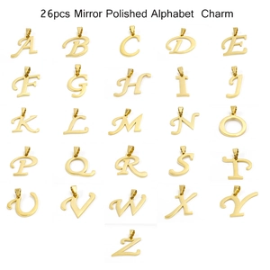 Set of 26 mirror polished stainless steel alphabet charms in 18k gold plating
