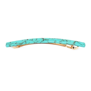 Green turquoise marble pattern acetate hair clip with golden metal spring barrette base
