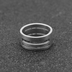 Wide hollow stainless steel jump ring opening tool with a silver brushed metal finish