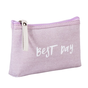 Large purple floral canvas makeup bag with 'Best Day' print and zipper closure