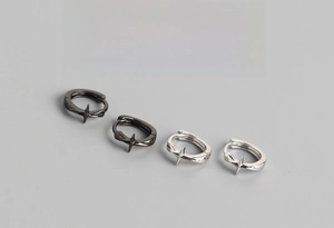 Detailed view of S925 silver cross huggie earrings with 9mm inner diameter measurement