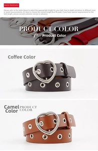 Detail of coffee and camel leather belts featuring heart-shaped buckles and metal eyelets