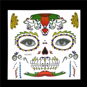 Detailed view of model YC-L013 Day of the Dead full face temporary tattoo sticker set