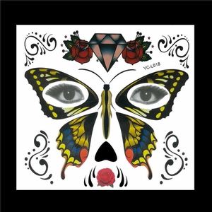Face tattoo sticker YC-L018 with colorful butterfly, rose, and diamond patterns for Halloween