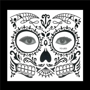 Waterproof Day of the Dead black skull face tattoo sticker for Halloween makeup