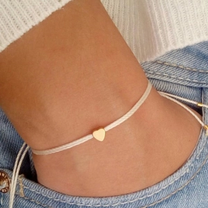 Bracelet en Corde Tressée avec Pendentif Cœur en Cuivre Minimaliste pour Femme Cadeau Bijou Doux Réglable avec Breloque Cœur