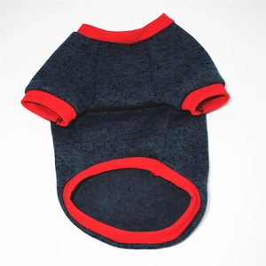 Close-up of navy blue pet fleece hoodie showing warm knit texture and red ribbed edges