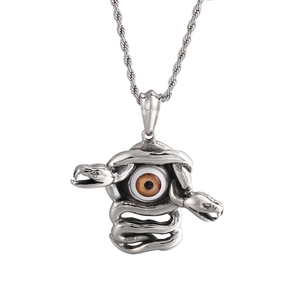 Punk Devil Eye Snakes Pendant Necklace Stainless Steel Gothic Vintage Jewelry For Men Brown Eyeball