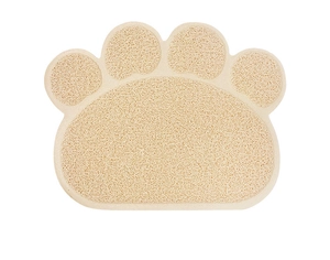 Detail of the paw-shaped beige PVC loop wire texture on this non-slip pet litter mat
