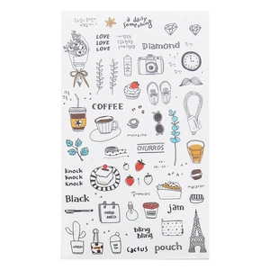 6 sheets of watercolor travel stickers featuring flowers and coffee for DIY scrapbooking