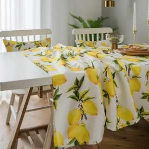 Waterproof lemon print tablecloth in Korean style on a white table in a bright room
