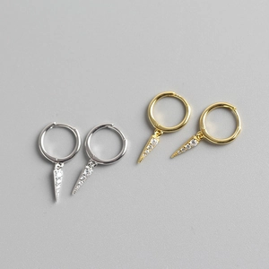 Minimalist S925 Sterling Silver Hoop Earrings With Zircon Inlaid Geometric Cone Triangular Pendant For Women Fashion