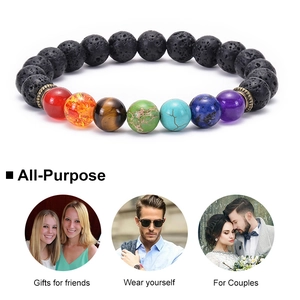 Detailed view of 7 chakra lava stone bead bracelet with lifestyle gift scenarios