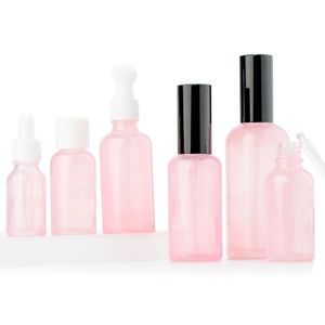 Pink Glass Refillable Bottles Empty Travel Essential Oil Perfume Spray Lotion Pump Dropper Roller Container