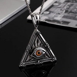 Collier vintage en acier inoxydable avec pendentif triangle œil de la providence