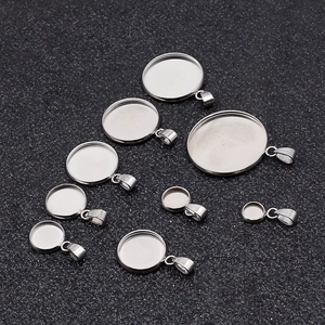 Polished silver stainless steel pendant trays in various sizes for DIY jewelry making