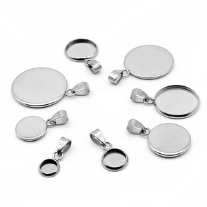 Silver stainless steel round pendant trays for DIY jewelry making in various sizes