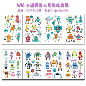 Set of 8 colorful cartoon robot temporary tattoos for boys in 7.5x11cm size