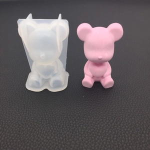 Detailed translucent bear silicone mold shown with a pink matte finished plaster bear