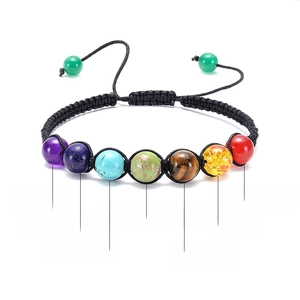 Handmade chakra energy bracelet with natural amethyst, lapis lazuli, and colorful beads
