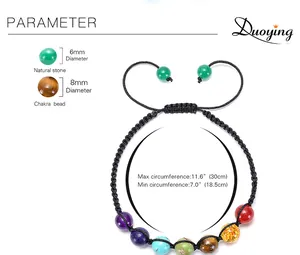 Size guide showing adjustable 7.0 to 11.6 inch bracelet with 6mm and 8mm stone beads