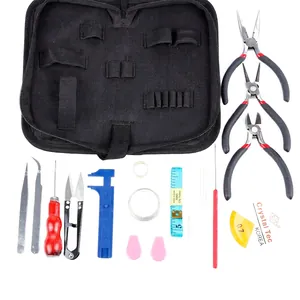 Comprehensive DIY jewelry tool kit with pliers and measuring tools in a black zipper pouch