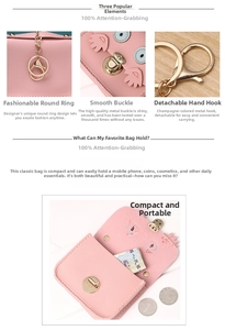 Detail view of pink owl-shaped coin purse showing gold hardware and spacious interior