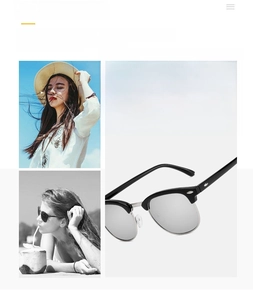 Detail of vintage semi-rimless sunglasses with black frame and silver metal accents