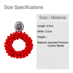 Elegant red crystal beaded hoop earrings with rhinestone studs for women 4.5cm