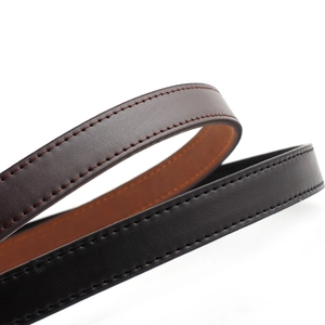 Brown leather belt for women featuring a double-layer design and precise stitching