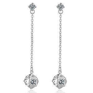 Silver geometric cube drop earrings with sparkling zircon for women in a minimalist style