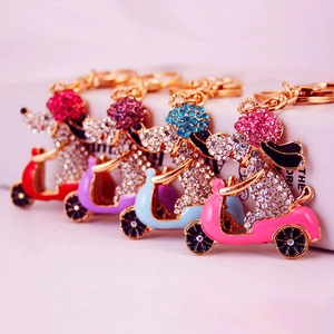 Rhinestone Cartoon Dog Motorcycle Keychain For Women Cute Animal Zinc Alloy Puppy Pendant Bag Accessories Car Key Ring Gift