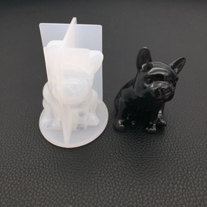 DIY French Bulldog silicone mold set with glossy resin dog statue for aroma stone making
