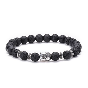 Lava Rock Stone Beaded Bracelet Elastic Essential Oil Diffuser With Alloy Buddha Lion Leopard Owl Animal Charms Zen