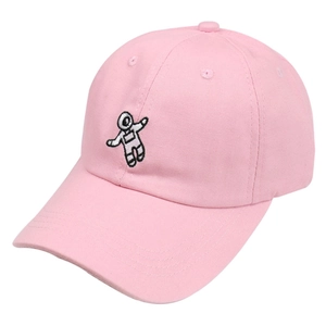 Light pink baseball cap with astronaut embroidery, minimalist breathable outdoor sun hat