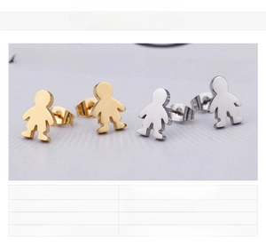 Polished stainless steel boy silhouette stud earrings in gold and silver finish options